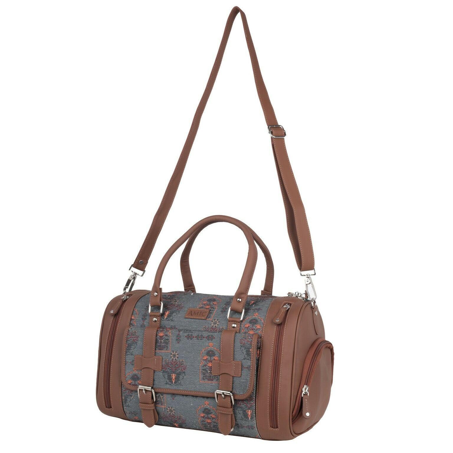 Amic Jute Printed Handcrafted Travel Bag, Luggage Shoulder Bag Duffel Without Wheels - Amic