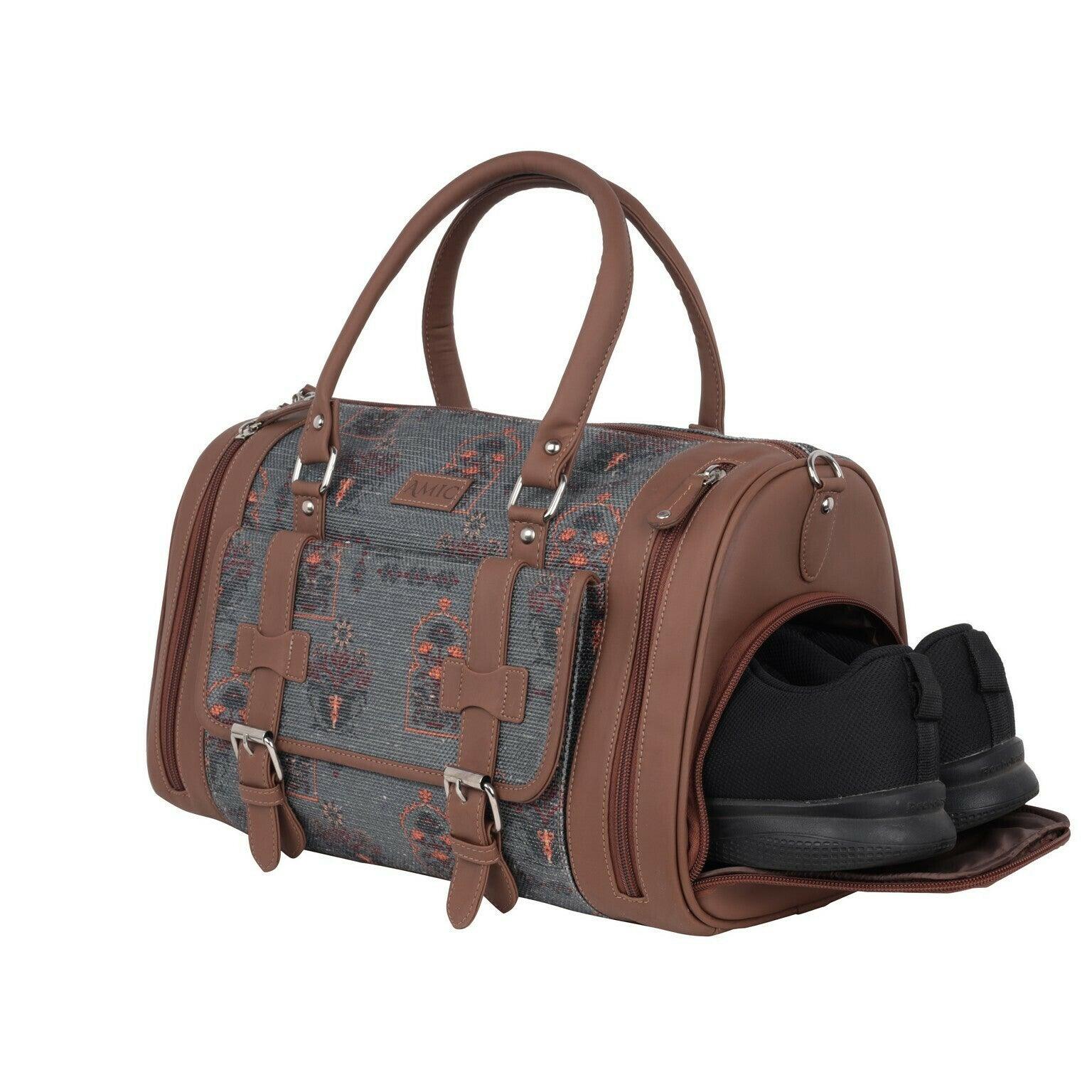 Amic Jute Printed Handcrafted Travel Bag, Luggage Shoulder Bag Duffel Without Wheels - Amic