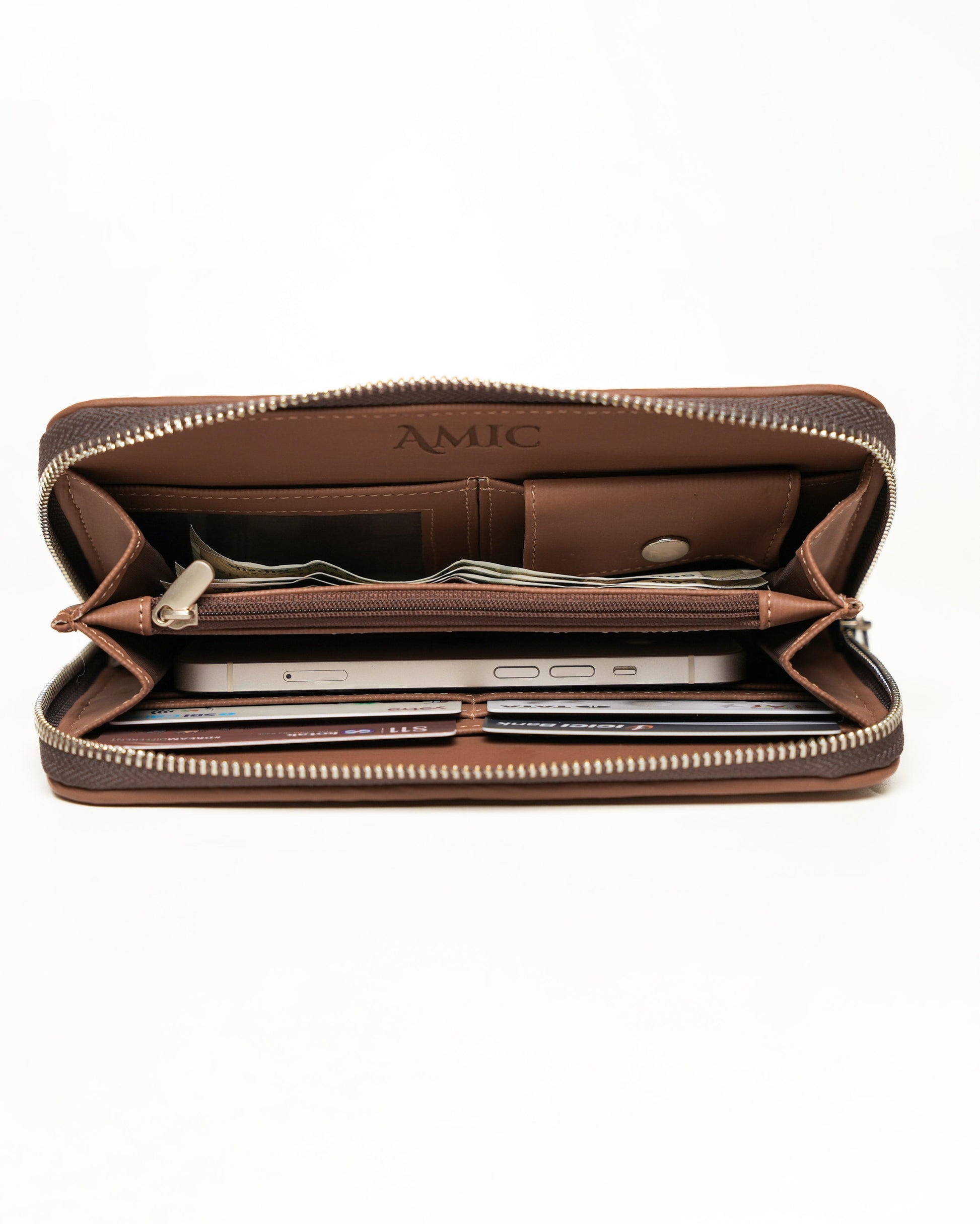 Amic Vegan Leather Chain Wallet with Intricate Pink and Blue Patterns – Functional Elegance - Amic