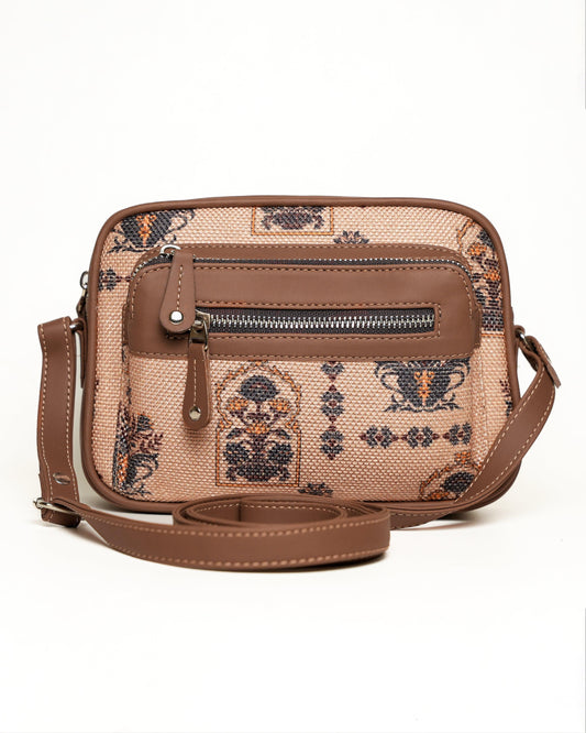 Amic Beige Printed Sling Wallet – Artistic Charm for Everyday Essentials - Amic