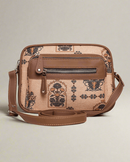 Amic Beige Printed Sling Wallet – Artistic Charm for Everyday Essentials - Amic