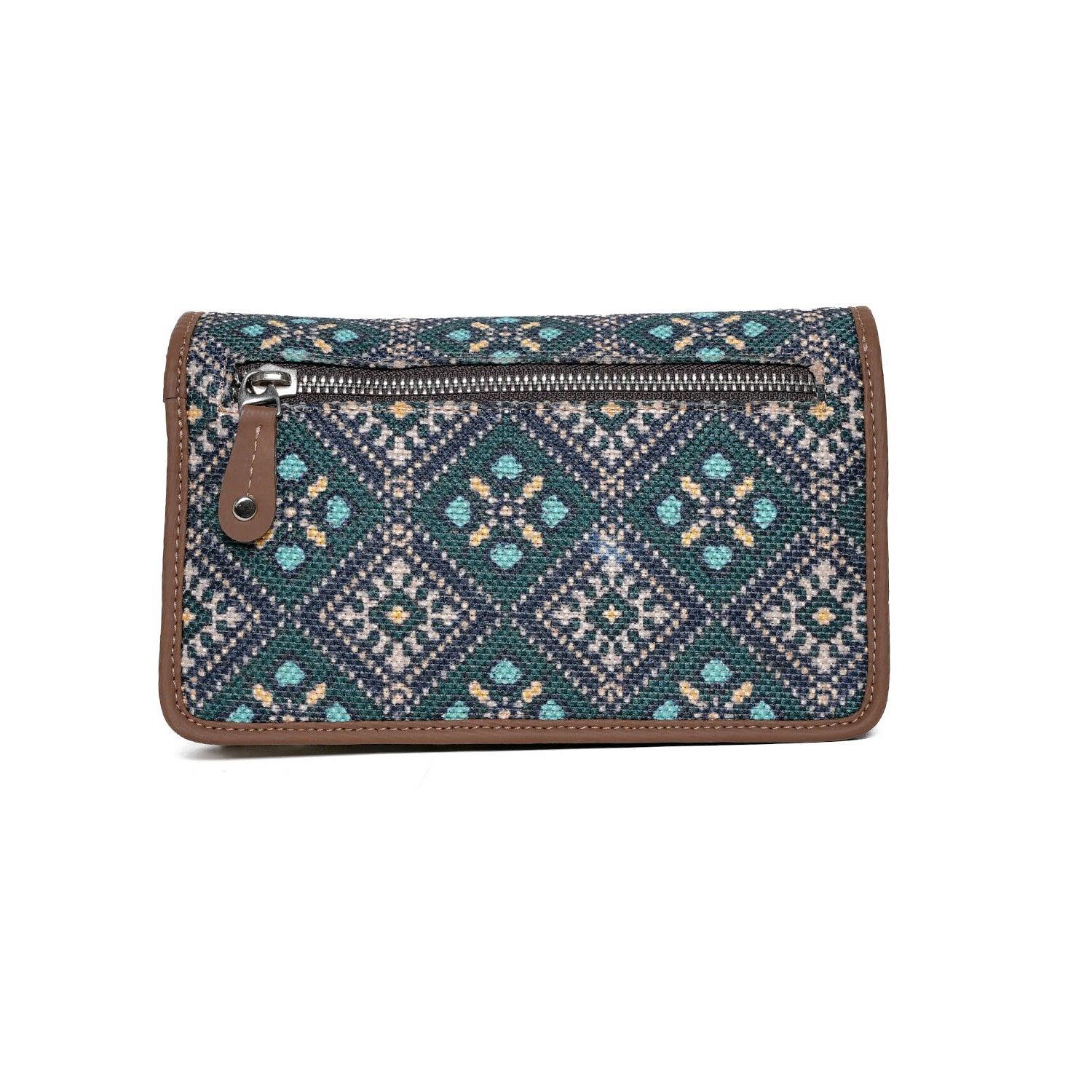 Ethnic Charm Sling Wallet with Blue Diamond Patterns – By Amic - Amic