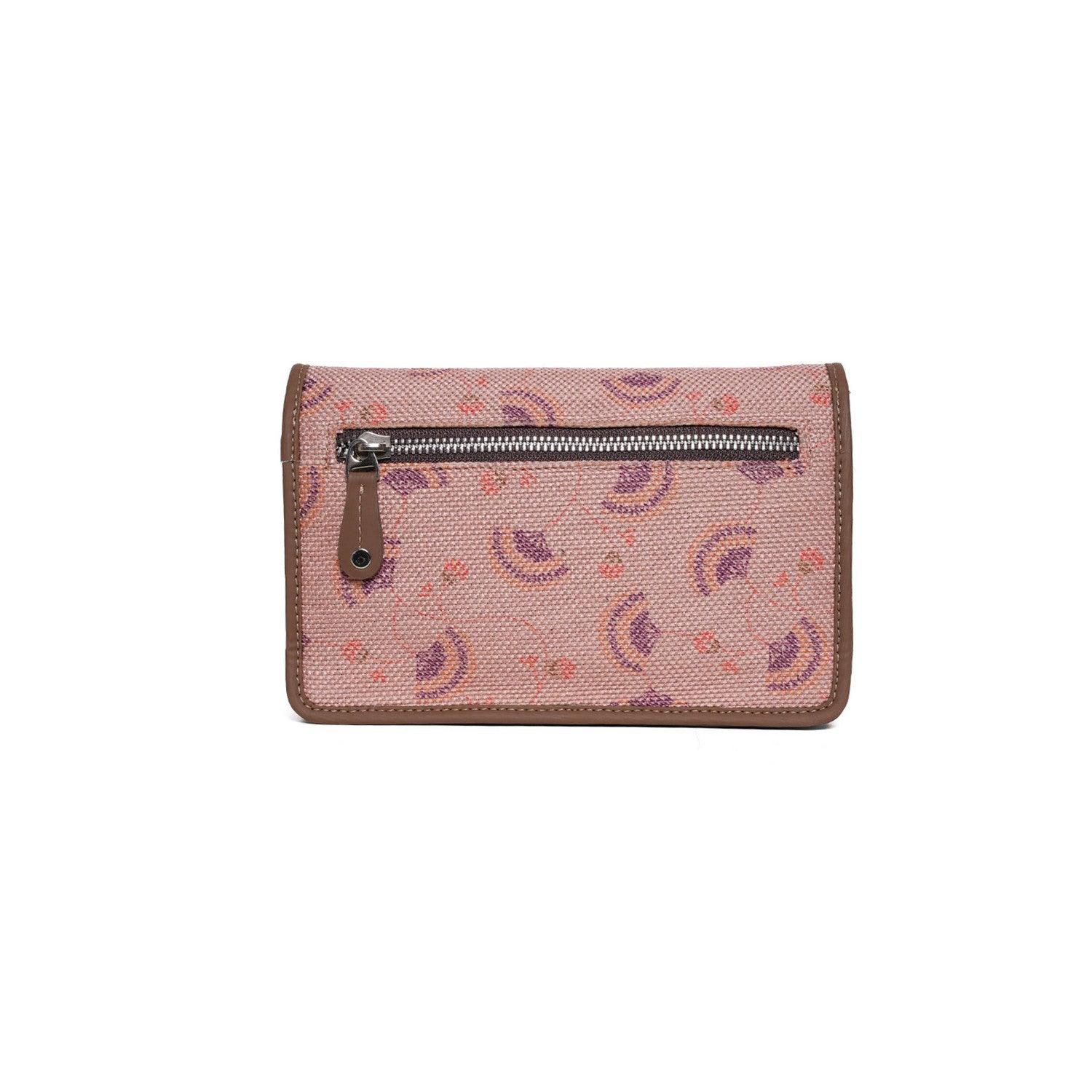 Blush Pink Patterned Sling Wallet – Amic's Elegant Compact Organizer - Amic