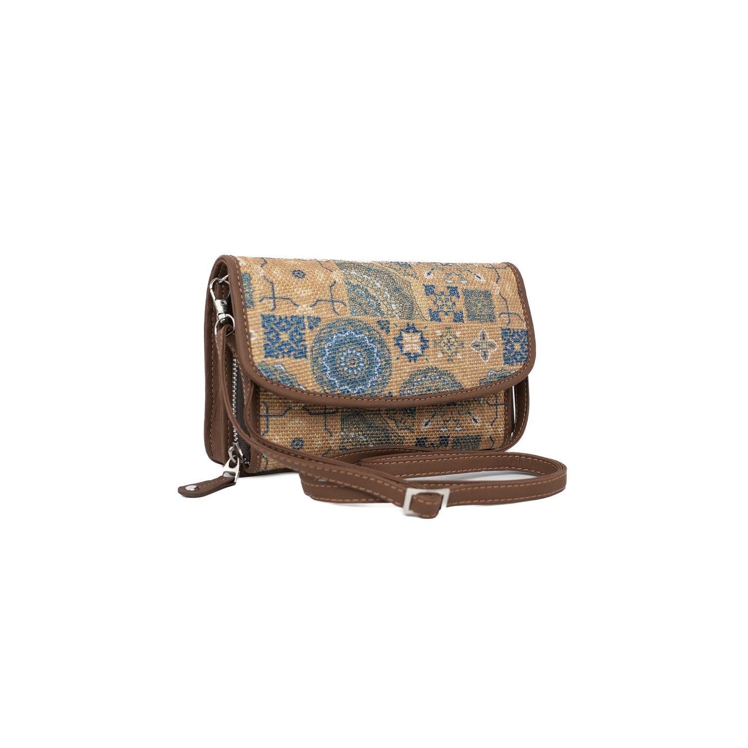 Bohemian-Style Blue Pattern Sling Wallet – Compact & Chic by Amic - Amic