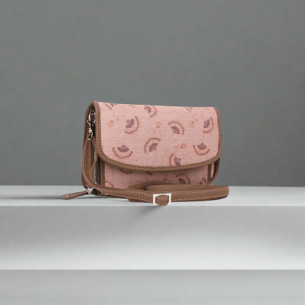Blush Pink Patterned Sling Wallet – Amic's Elegant Compact Organizer - Amic
