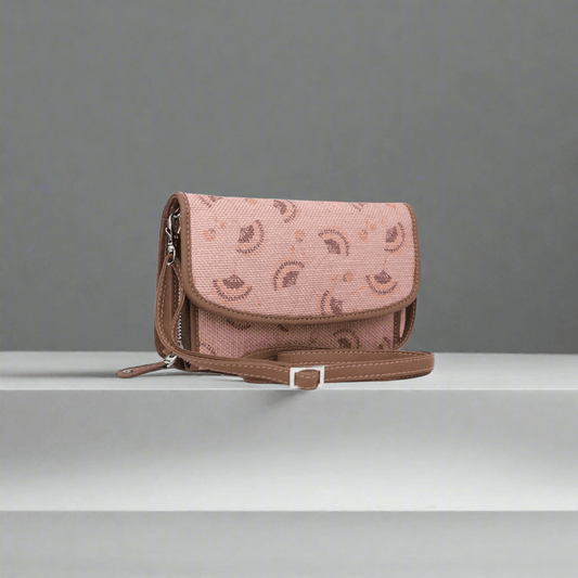Blush Pink Patterned Sling Wallet – Amic's Elegant Compact Organizer - Amic