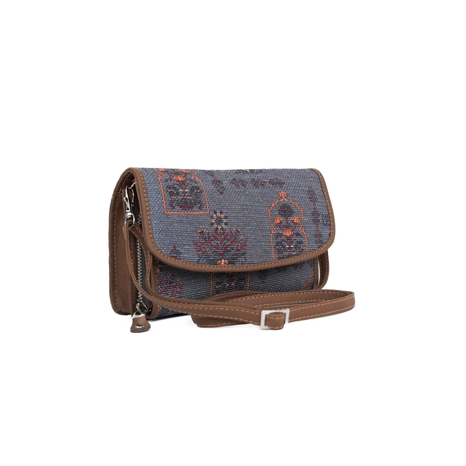 Classic Gray Sling Wallet with Traditional Motifs – By Amic - Amic