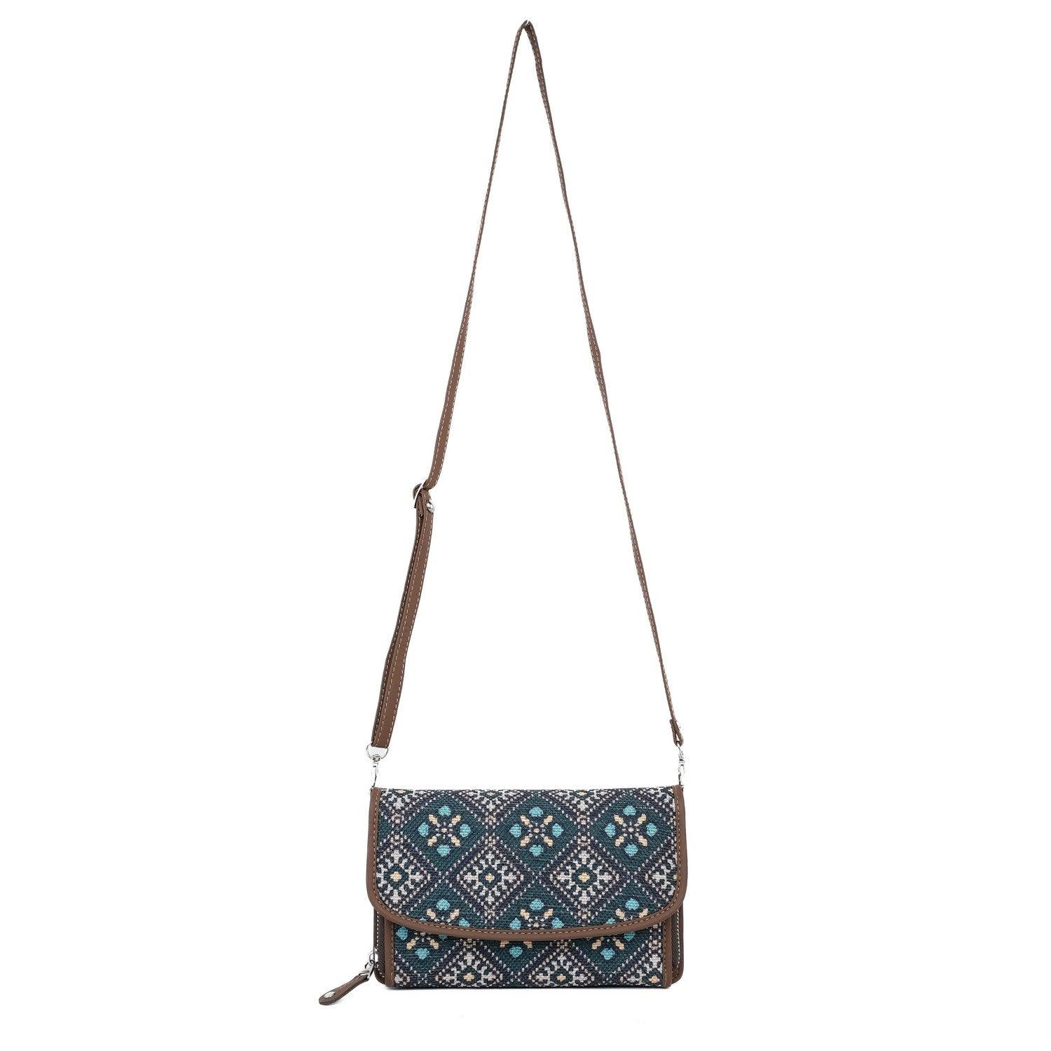 Ethnic Charm Sling Wallet with Blue Diamond Patterns – By Amic - Amic