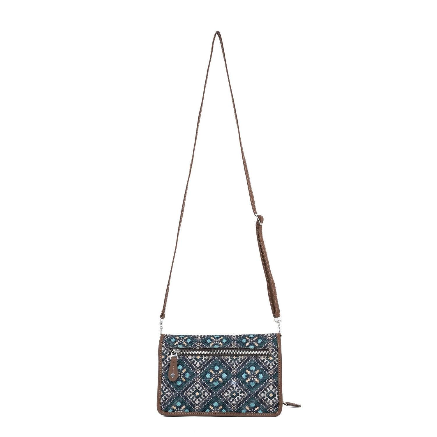 Ethnic Charm Sling Wallet with Blue Diamond Patterns – By Amic - Amic