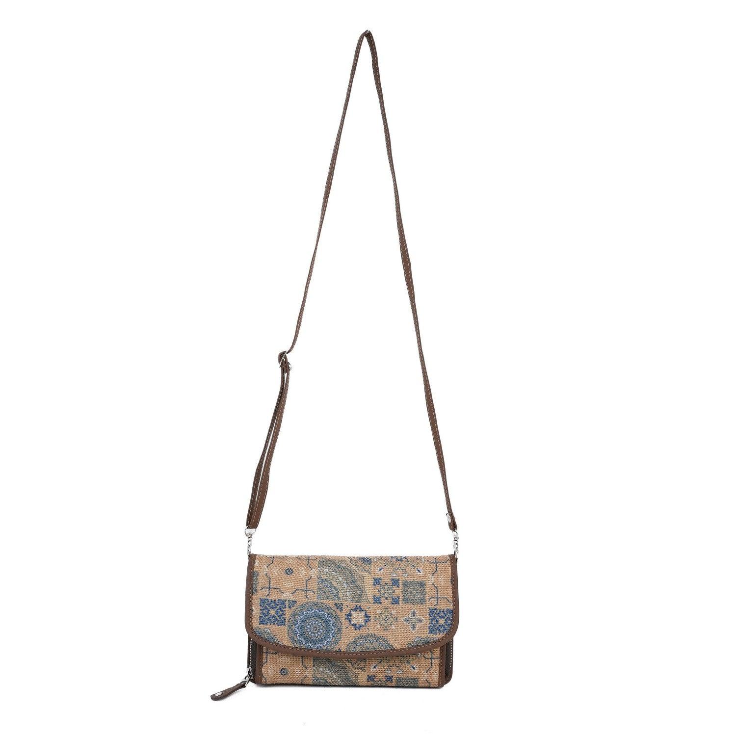 Bohemian-Style Blue Pattern Sling Wallet – Compact & Chic by Amic - Amic