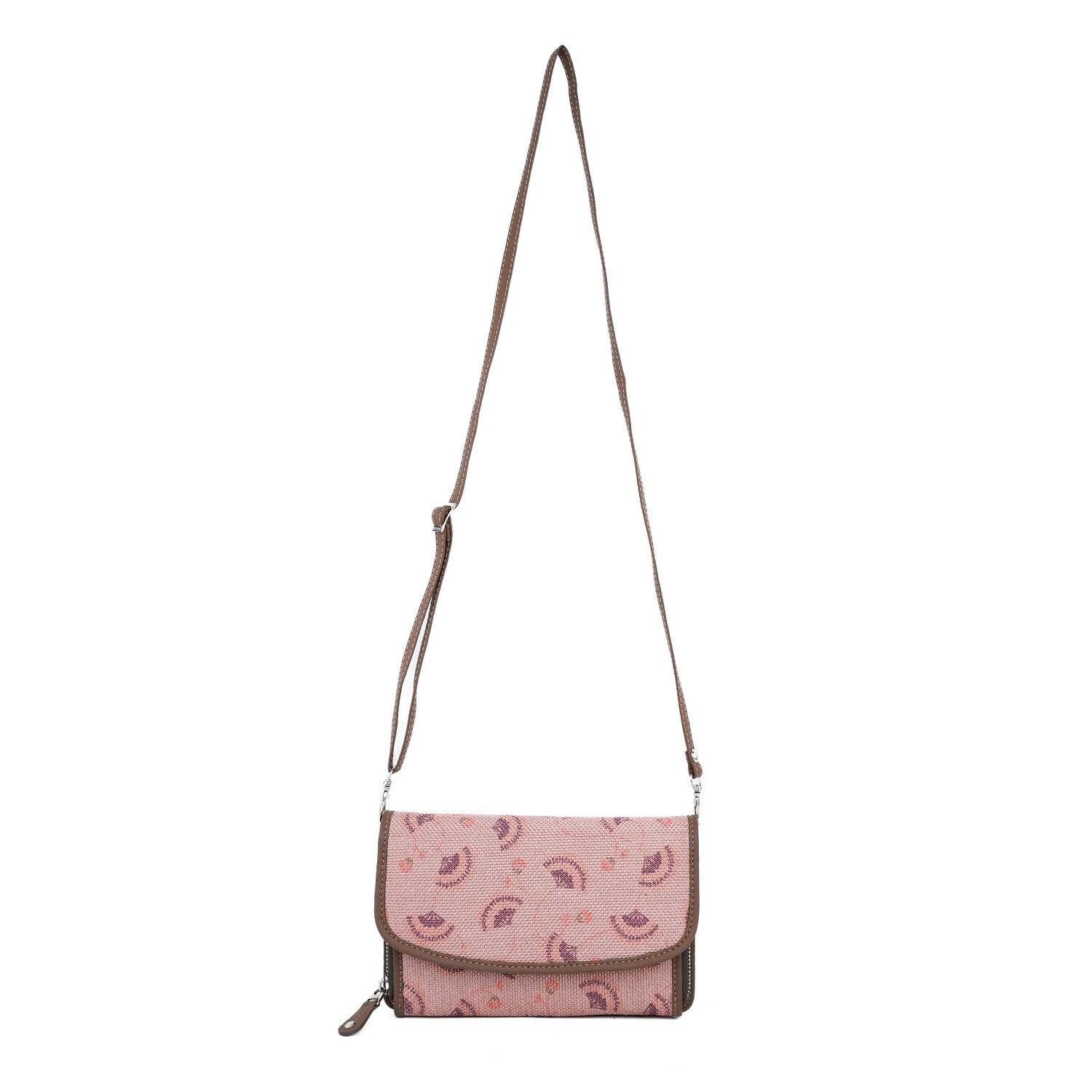 Blush Pink Patterned Sling Wallet – Amic's Elegant Compact Organizer - Amic