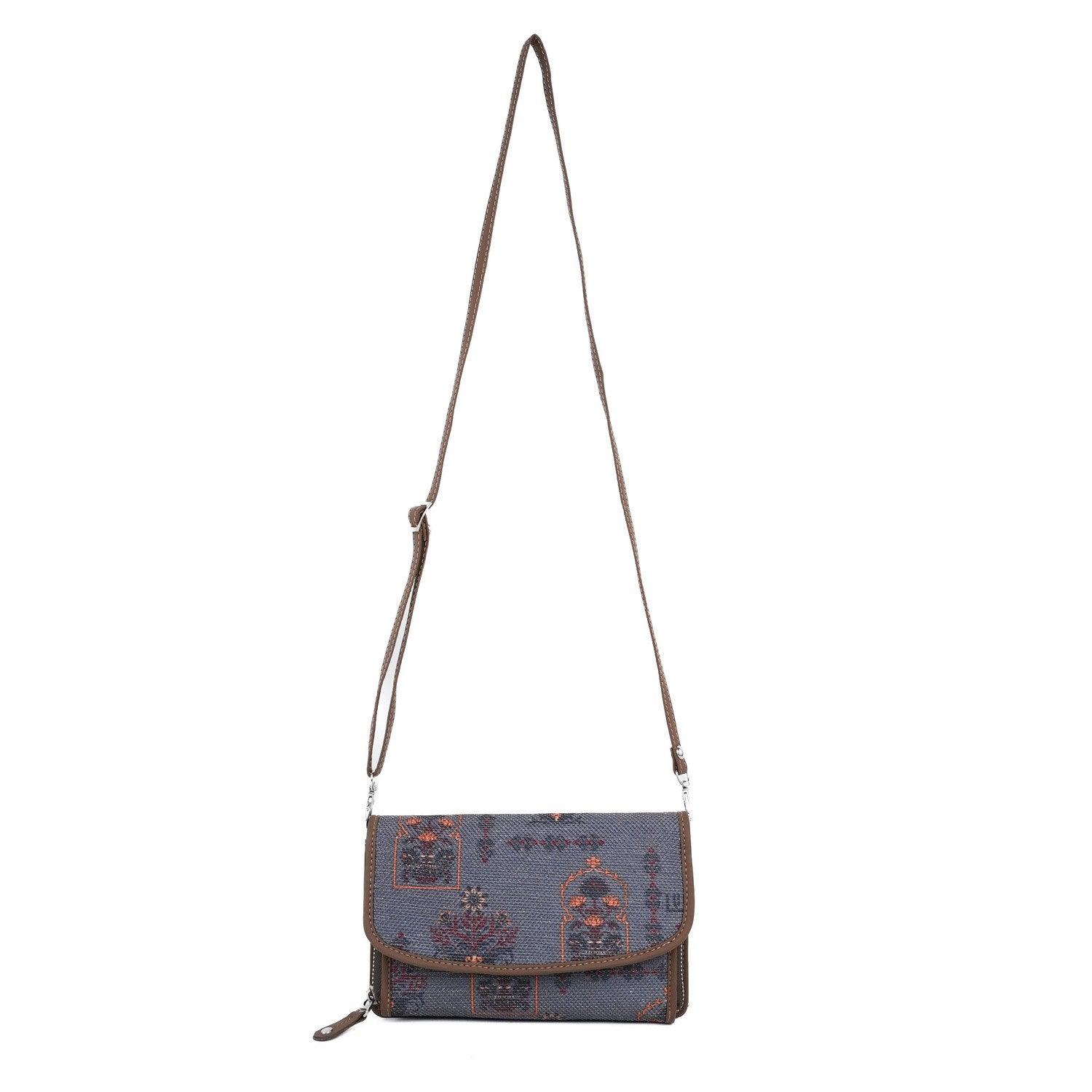 Classic Gray Sling Wallet with Traditional Motifs – By Amic - Amic