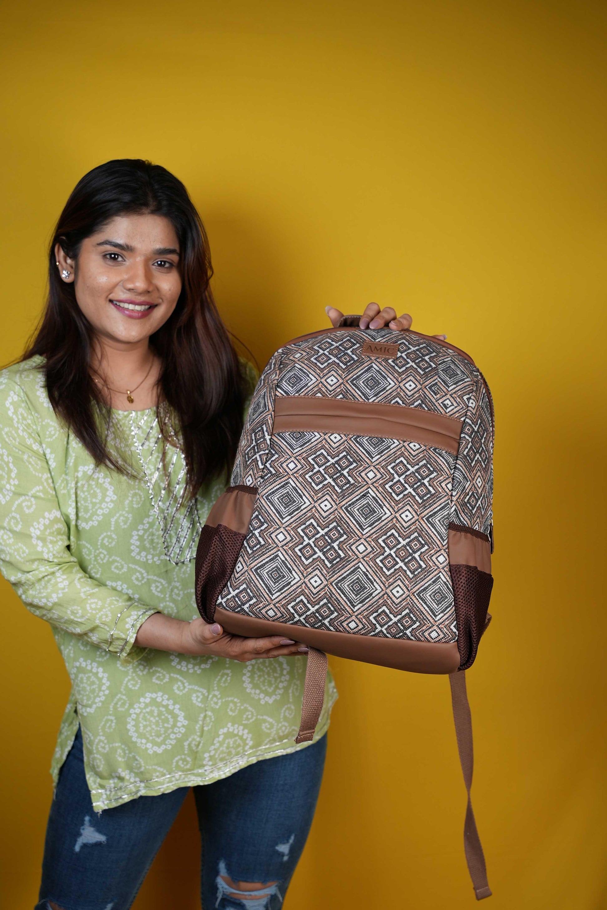 Amic Laptop Backpack Women Jute Handcrafted Artian Angle Classic Backpack 18 L Backpack - Amic