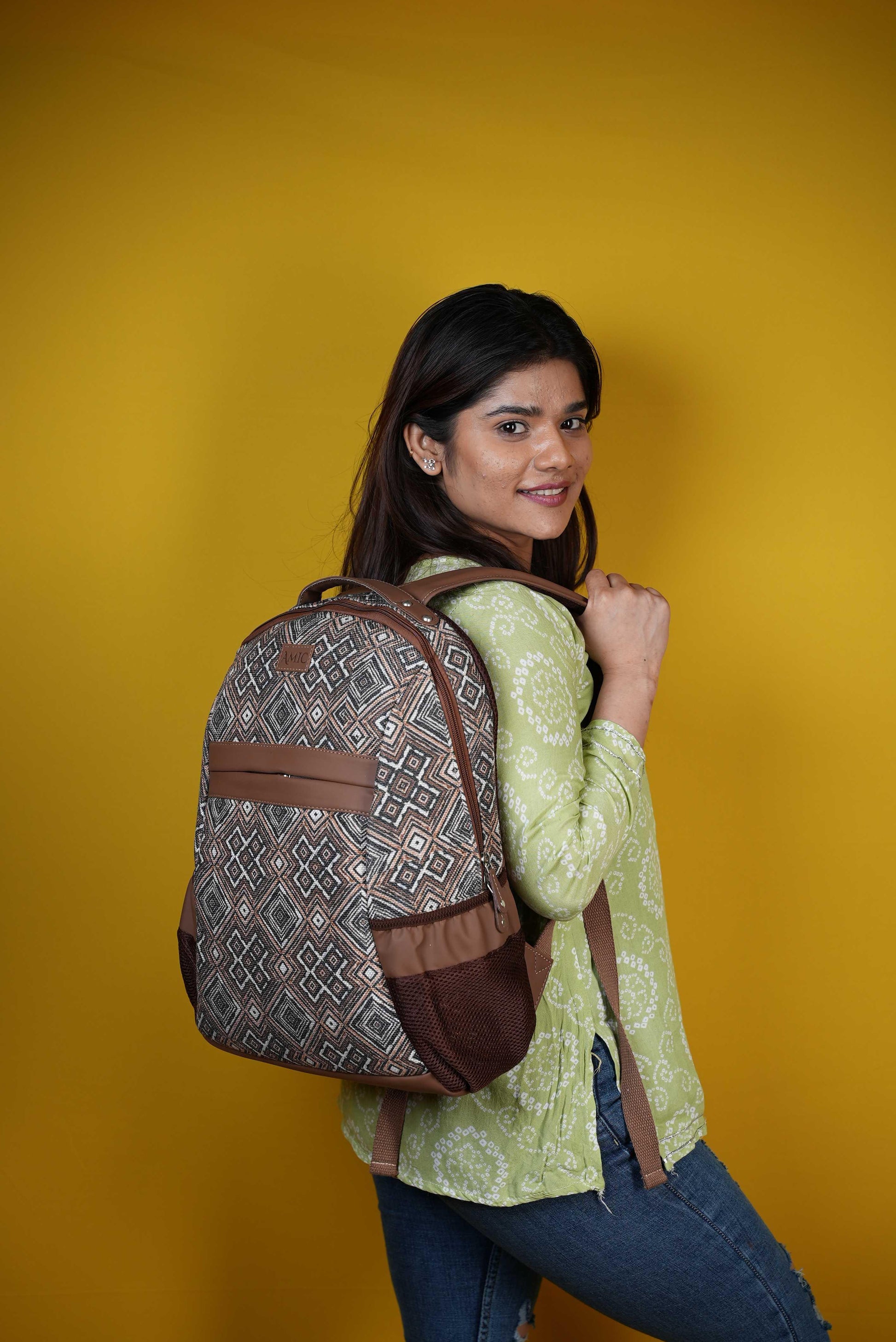 Amic Laptop Backpack Women Jute Handcrafted Artian Angle Classic Backpack 18 L Backpack - Amic