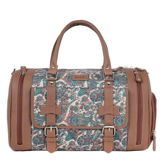 Amic Jute Printed Handcrafted Travel Bag, Luggage Shoulder Bag Duffel Without Wheels - Amic