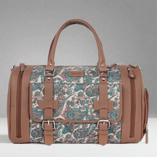 Amic Jute Printed Handcrafted Travel Bag, Luggage Shoulder Bag Duffel Without Wheels - Amic