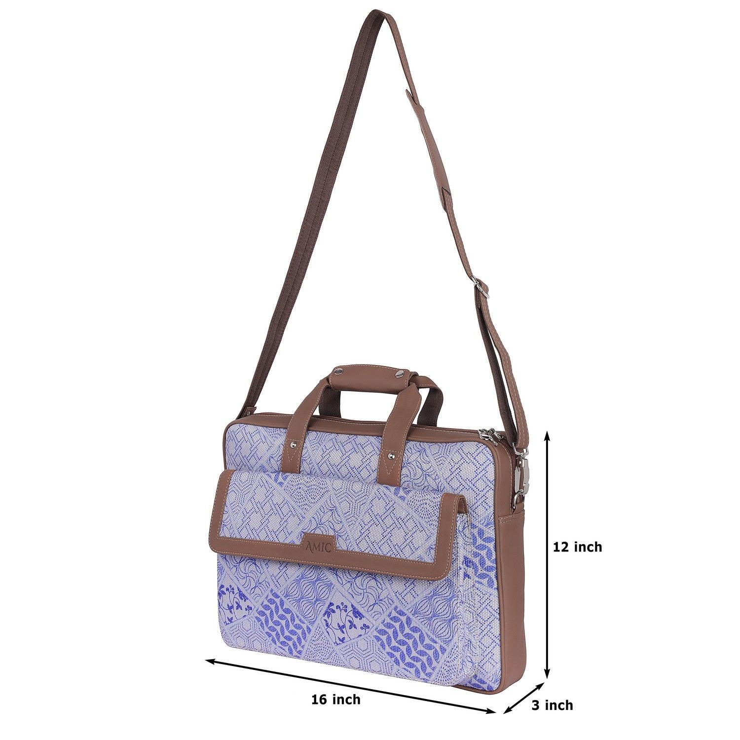 Classic Beige Laptop Bag with Vegan Leather Accents | AMIC - Amic