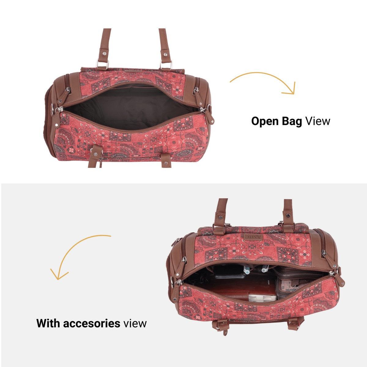 Amic Jute Printed Handcrafted Travel Bag, Luggage Shoulder Bag Duffel Without Wheels - Amic