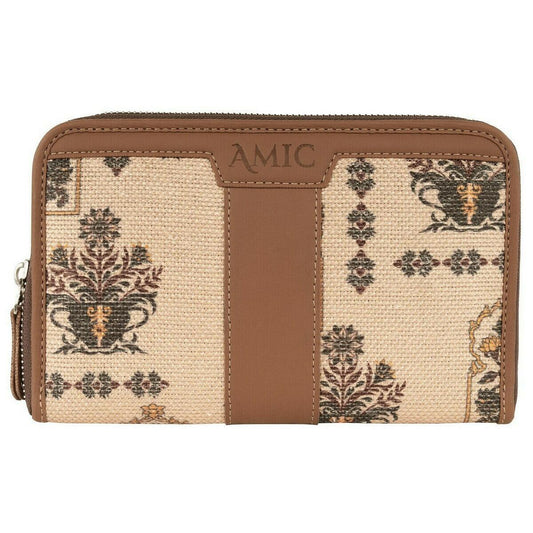 Amic Vegan Leather Chain Wallet with Elegant Beige Floral Print – Compact and Stylish Organizer - Amic