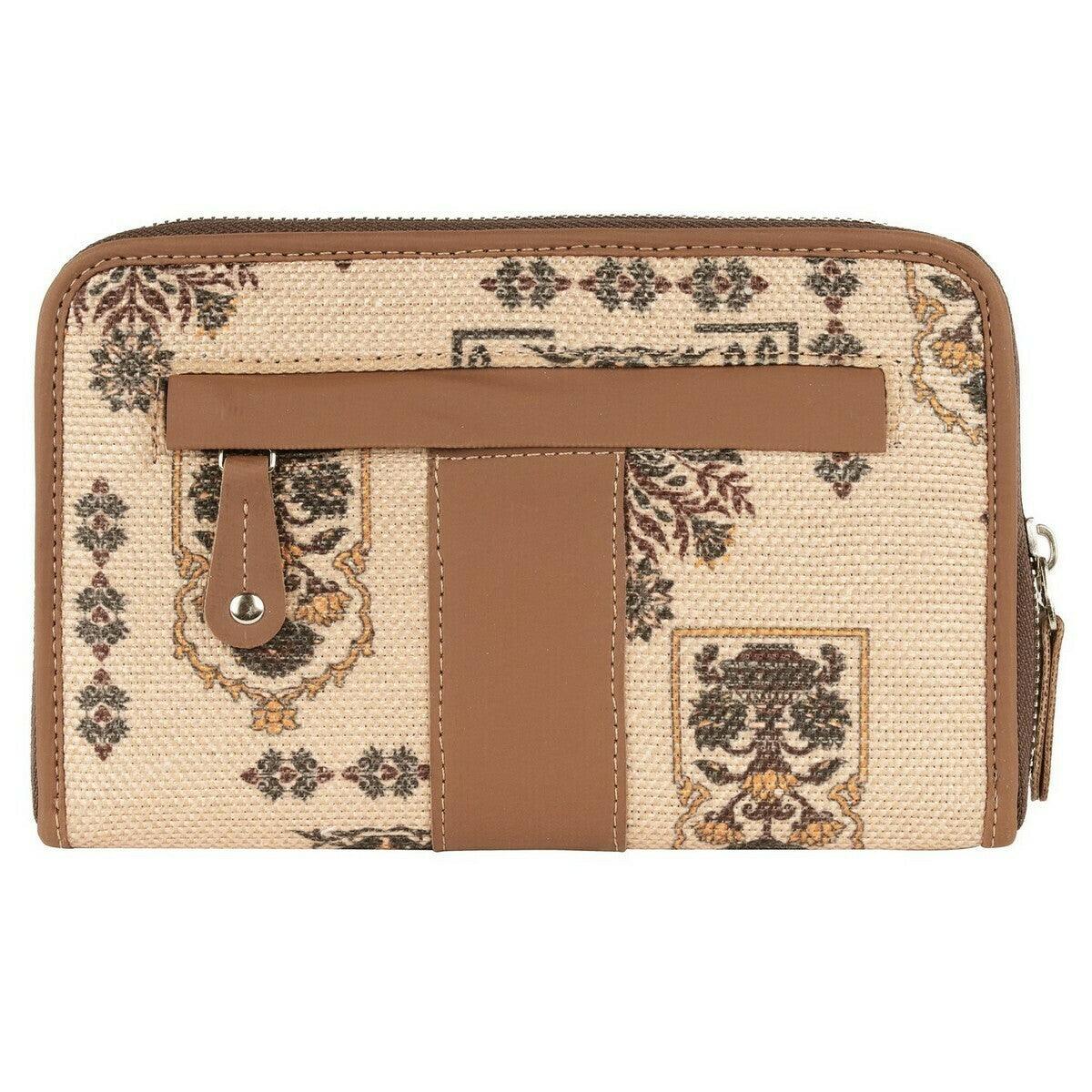 Amic Vegan Leather Chain Wallet with Elegant Beige Floral Print – Compact and Stylish Organizer - Amic