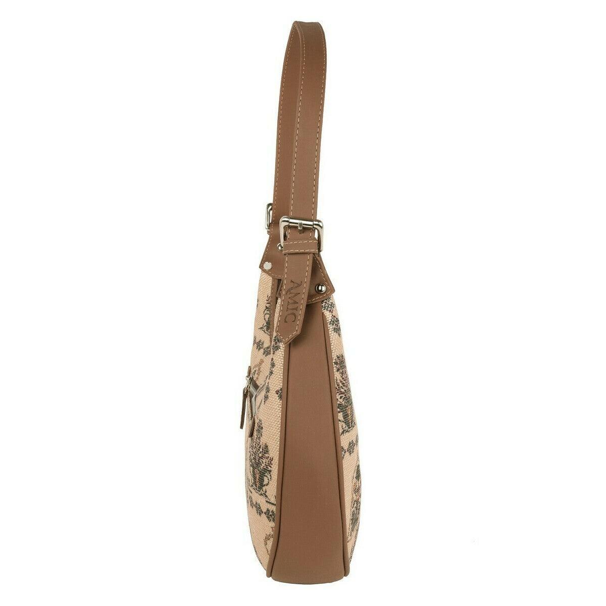 Beige Floral Pattern Vegan Leather Hobo Bag for Women - Elegant & Functional | Amic Bags - Amic