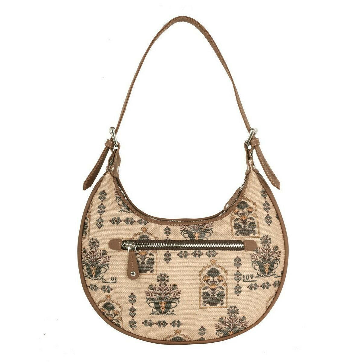 Beige Floral Pattern Vegan Leather Hobo Bag for Women - Elegant & Functional | Amic Bags - Amic