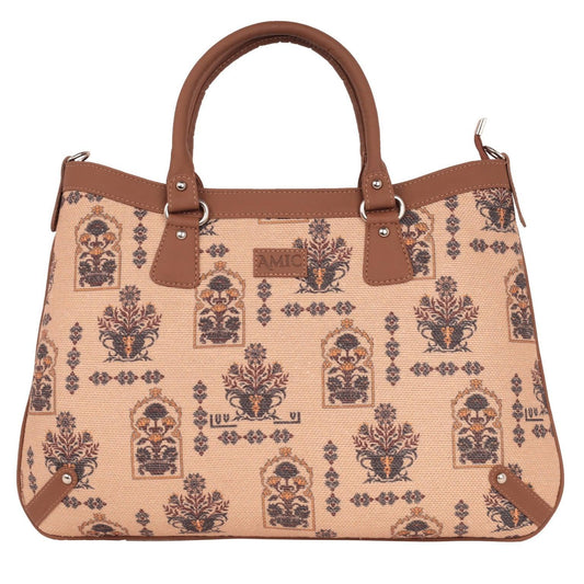 Elegant Beige Handbag with Vintage Floral Prints – Amic - Amic