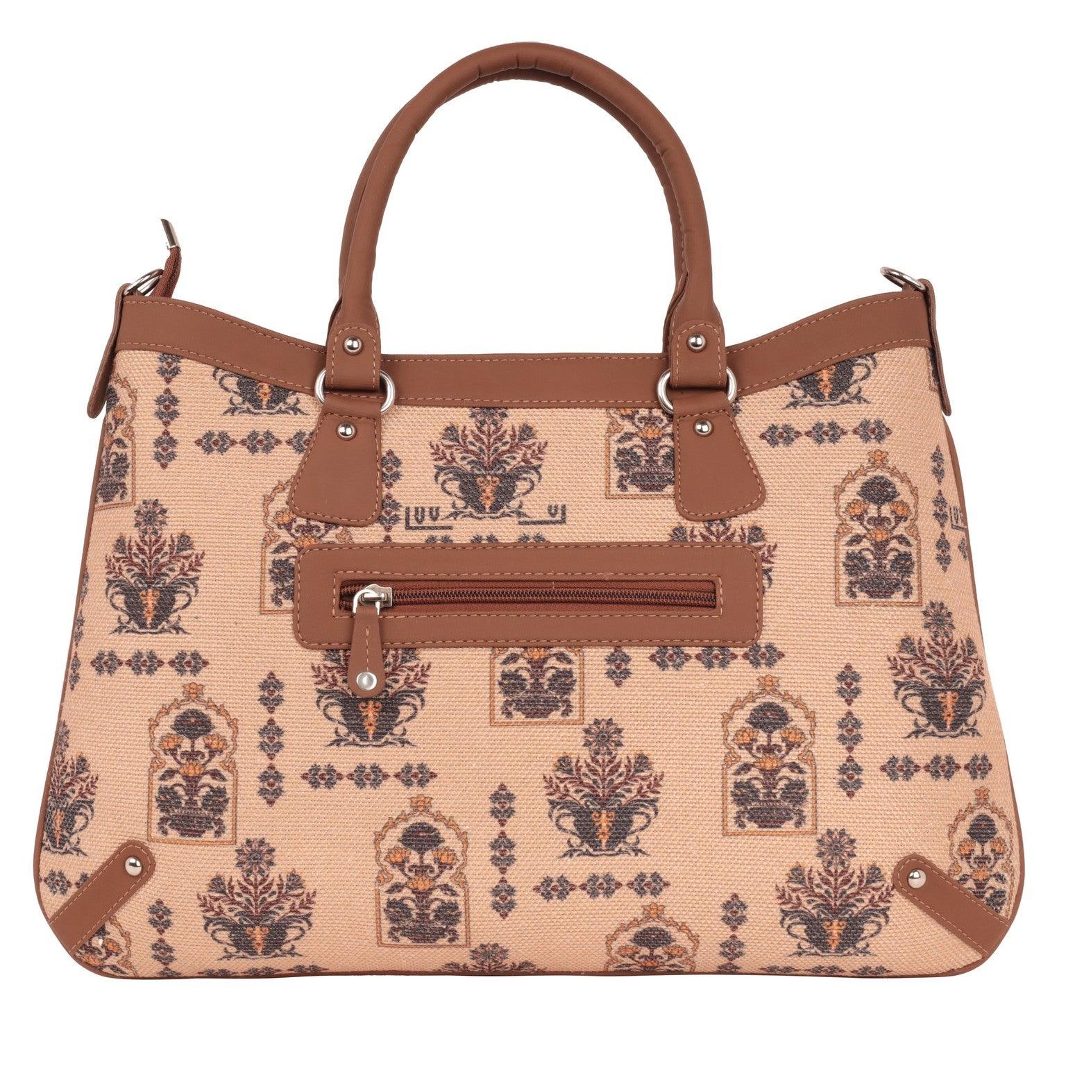 Elegant Beige Handbag with Vintage Floral Prints – Amic - Amic