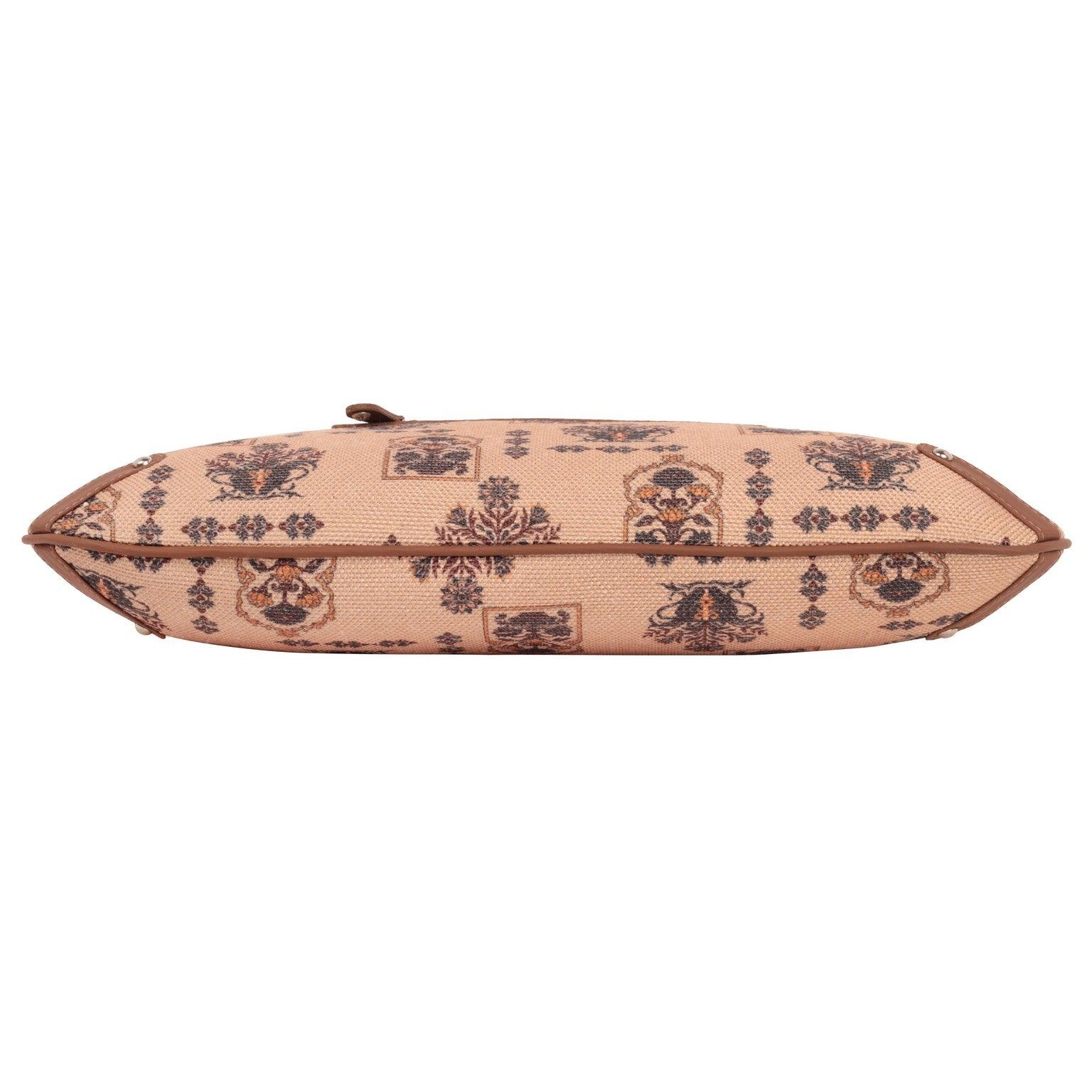 Elegant Beige Handbag with Vintage Floral Prints – Amic - Amic