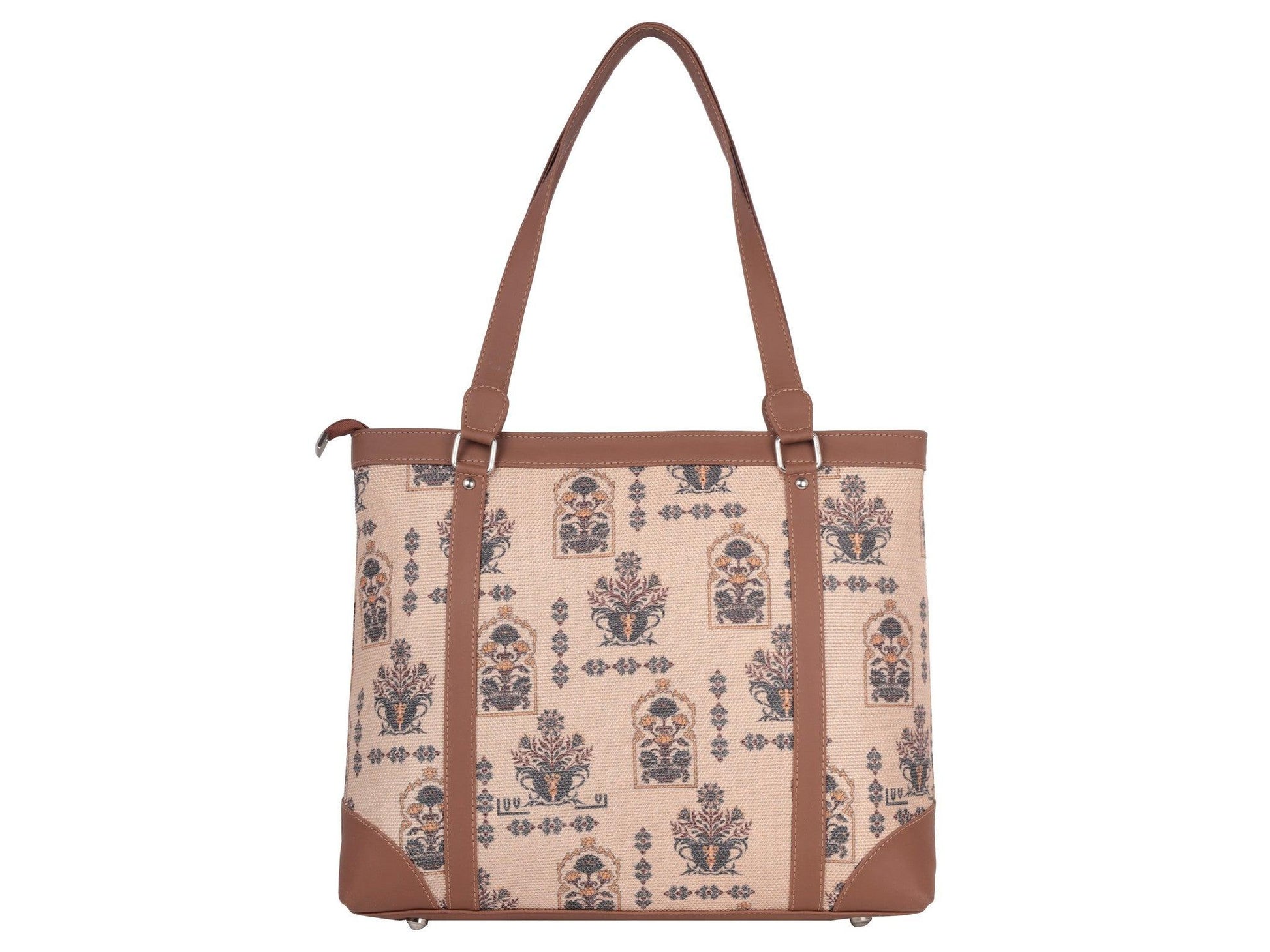 Beige Floral Pattern Vegan Leather Office Bag for Women - Elegant & Practical | Amic Bags - Amic