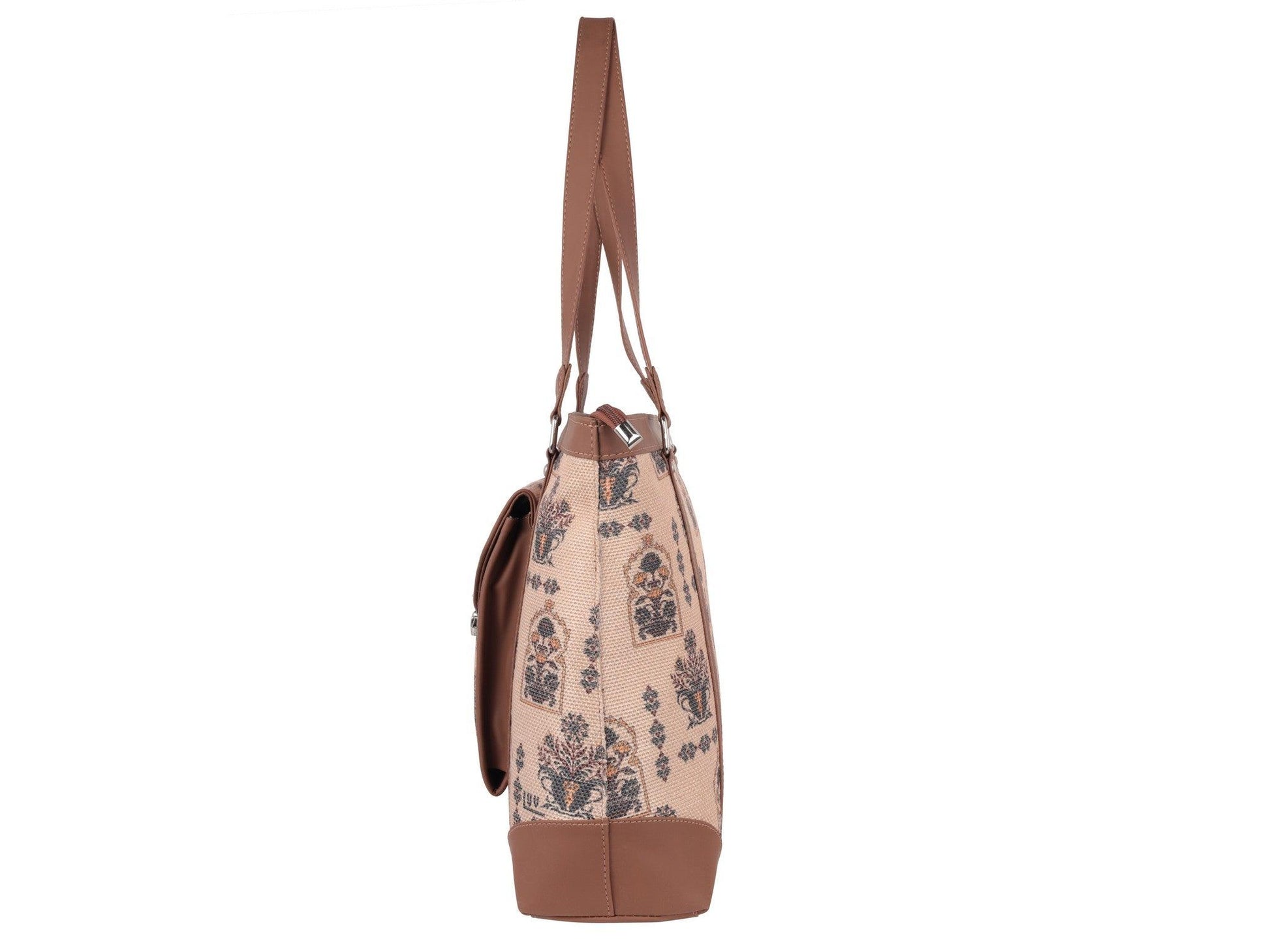 Beige Floral Pattern Vegan Leather Office Bag for Women - Elegant & Practical | Amic Bags - Amic