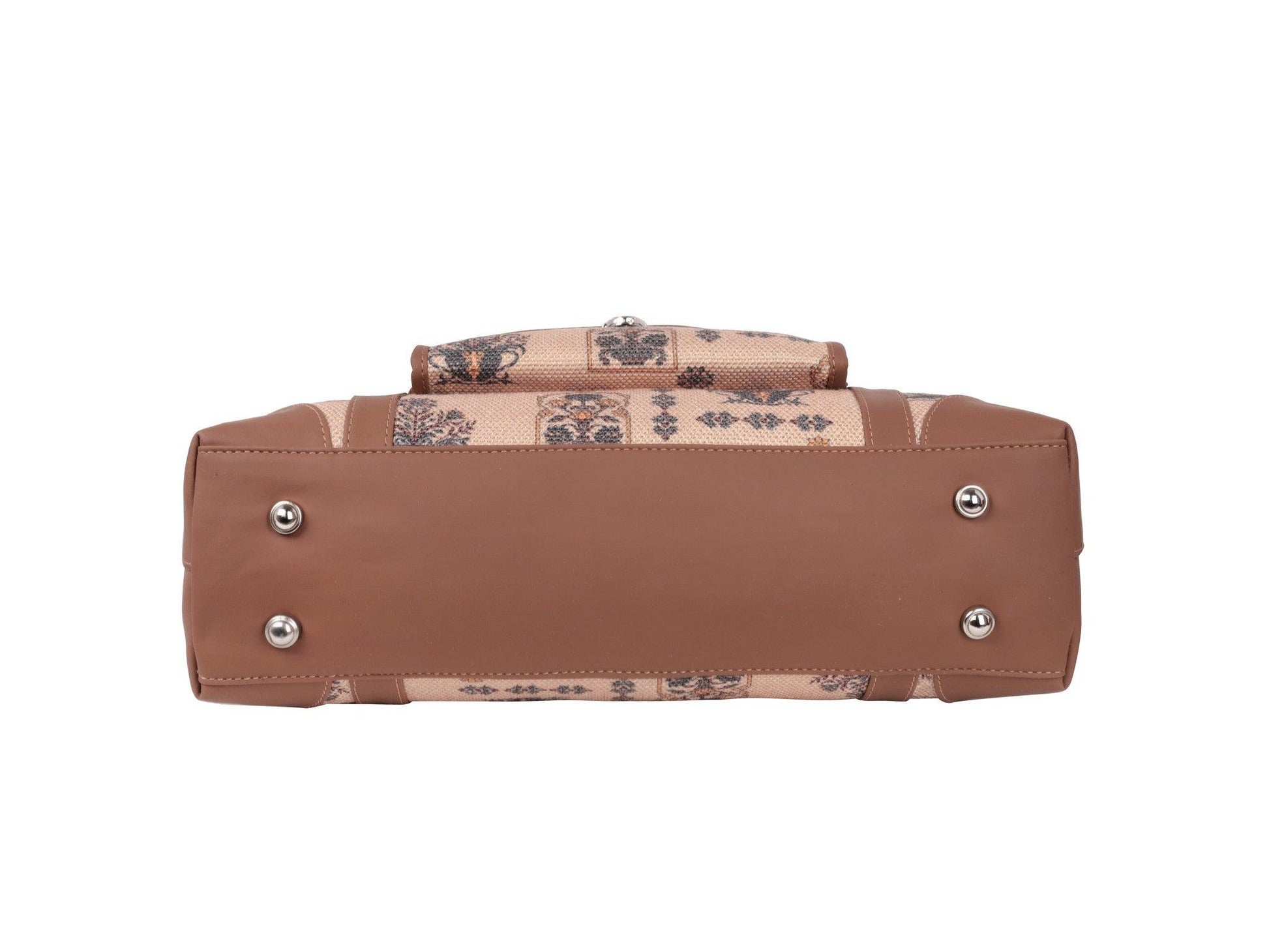Beige Floral Pattern Vegan Leather Office Bag for Women - Elegant & Practical | Amic Bags - Amic