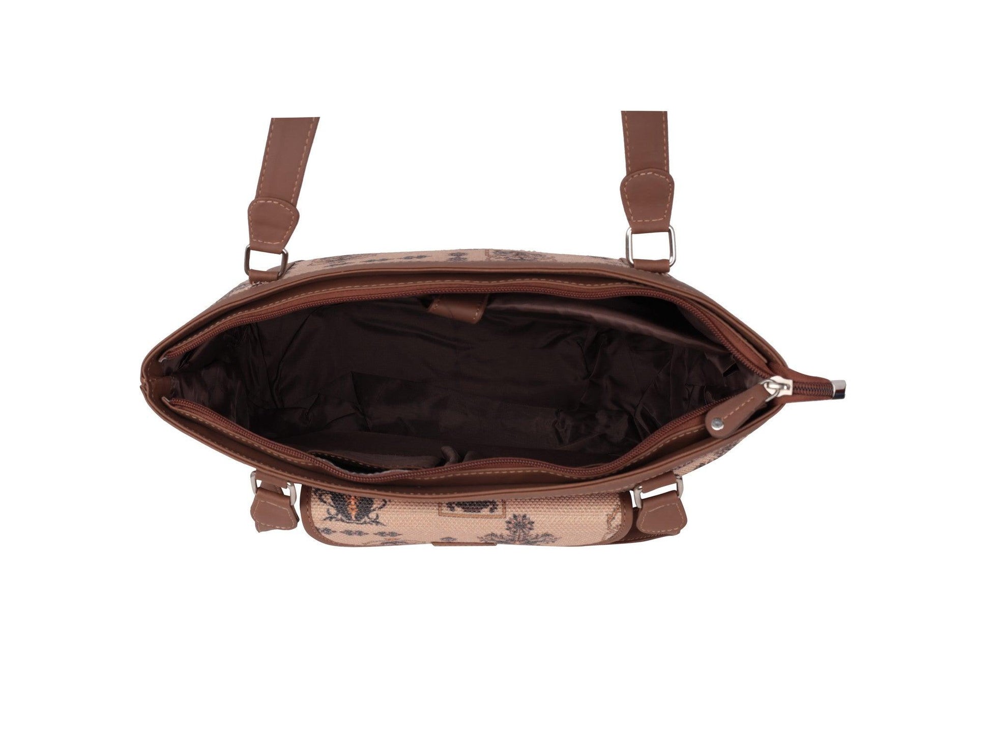 Beige Floral Pattern Vegan Leather Office Bag for Women - Elegant & Practical | Amic Bags - Amic