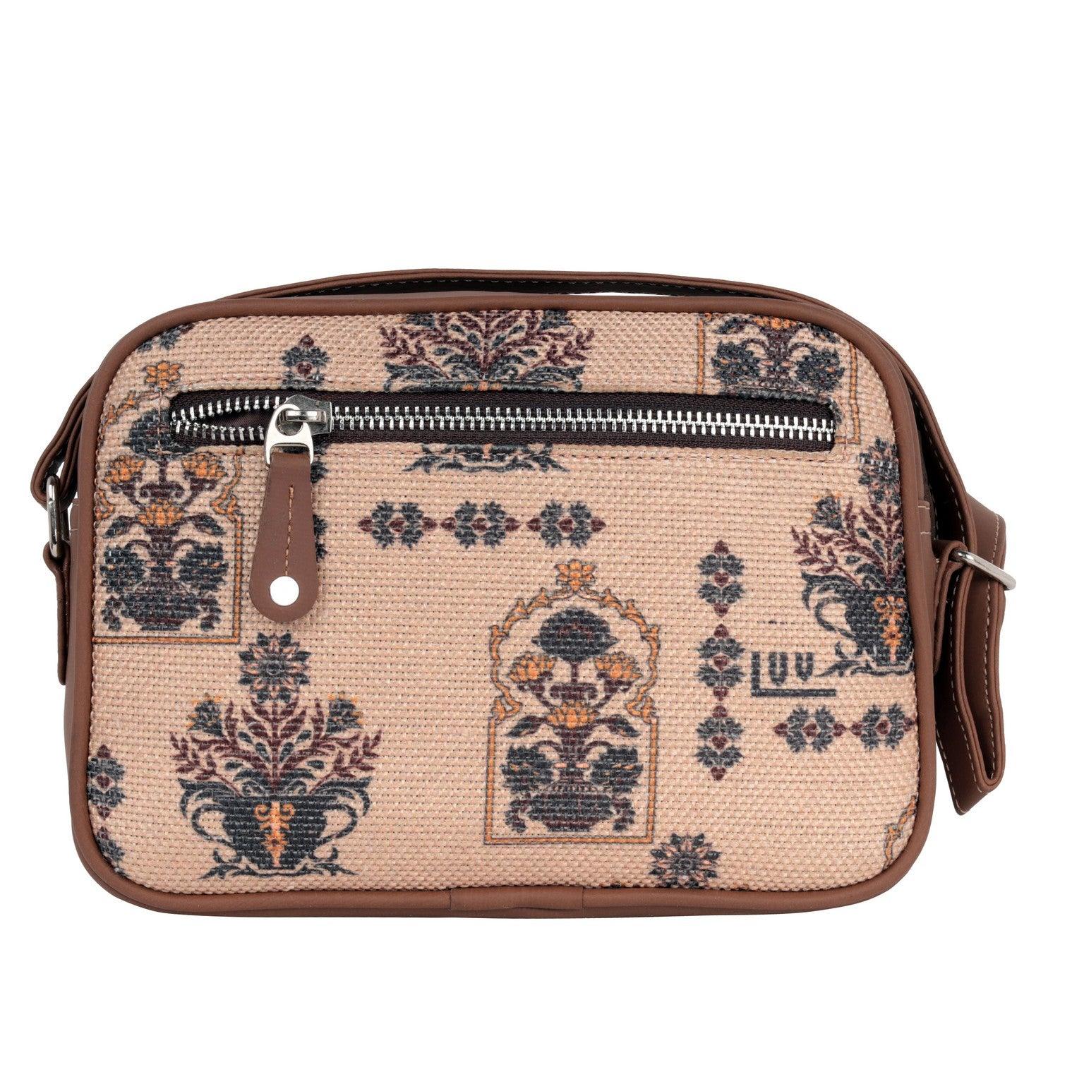 Amic Beige Printed Sling Wallet – Artistic Charm for Everyday Essentials - Amic