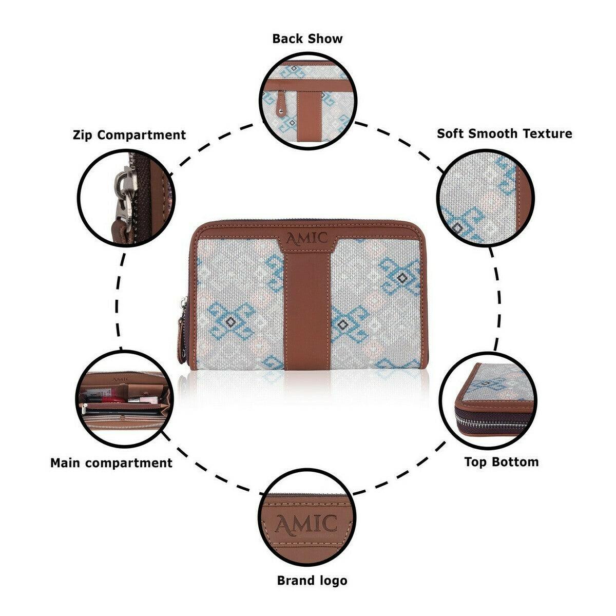 Amic Vegan Leather Chain Wallet with Rustic Geometric Patterns – Stylish and Functional - Amic
