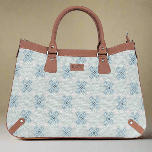 Graceful Handbag with Soft Blue Geometric Prints – Amic - Amic