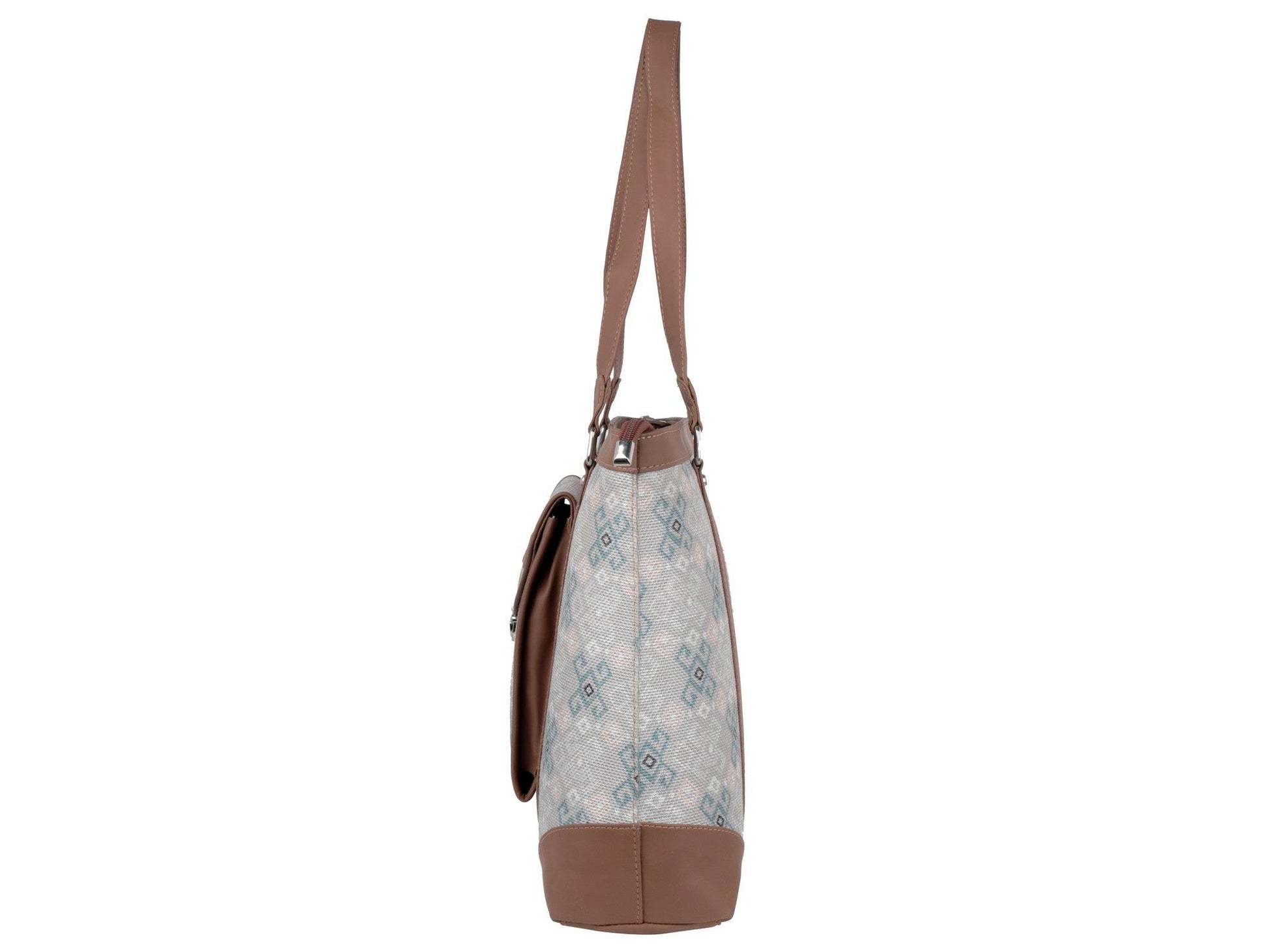 White and Blue Geometric Pattern Vegan Leather Office Bag for Women - Modern & Functional | Amic Bags - Amic