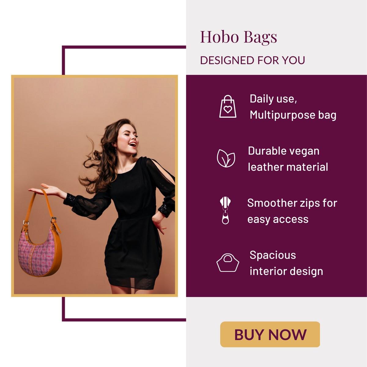 Peach Crescent Pattern Vegan Leather Hobo Bag for Women - Stylish & Versatile | Amic Bags - Amic