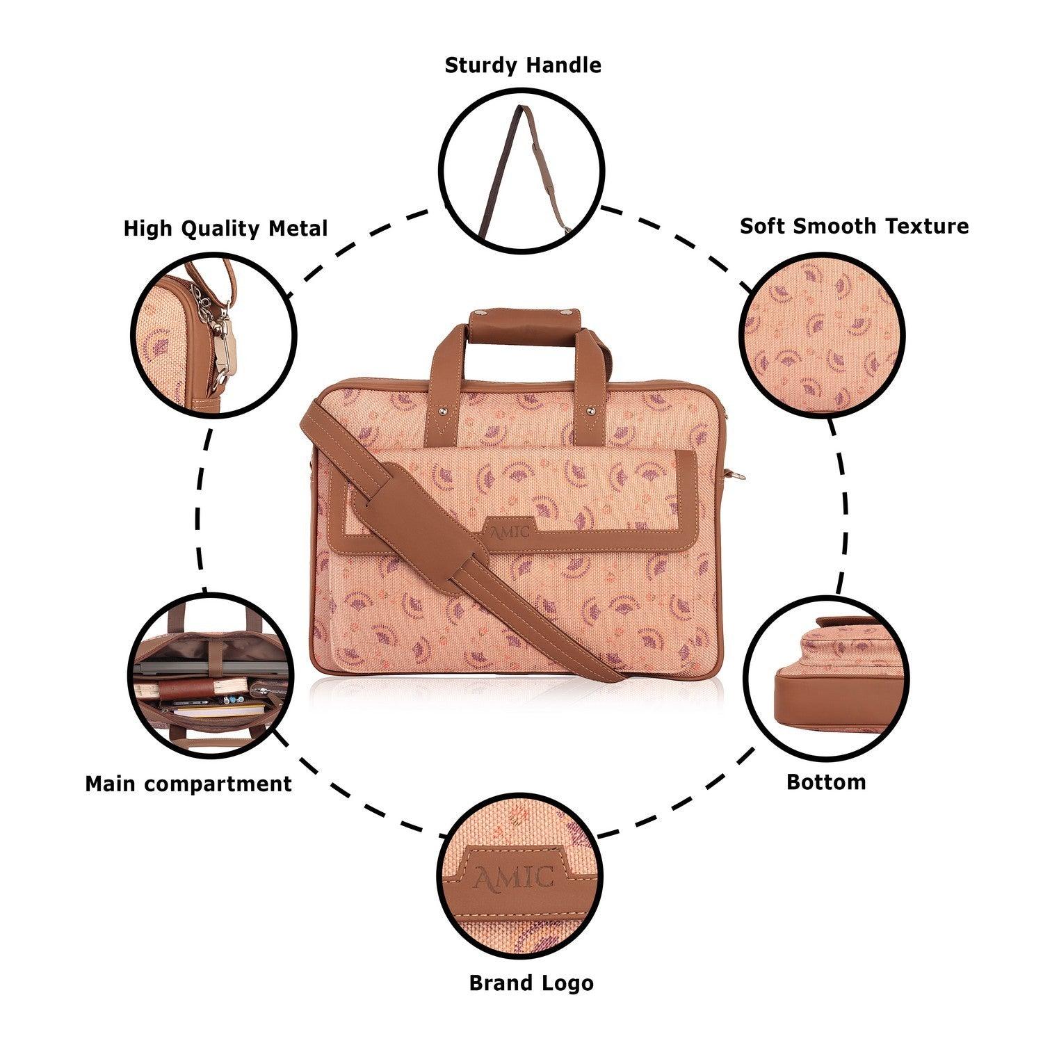 Amic Sleek Black Vegan Leather Laptop Bag – Perfect for Work & Travel - Amic