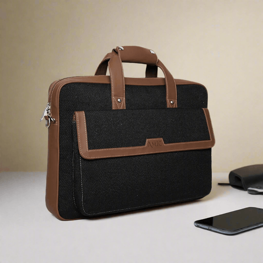 Amic Vegan Leather Laptop Bag – Sophisticated Black Finish - Amic