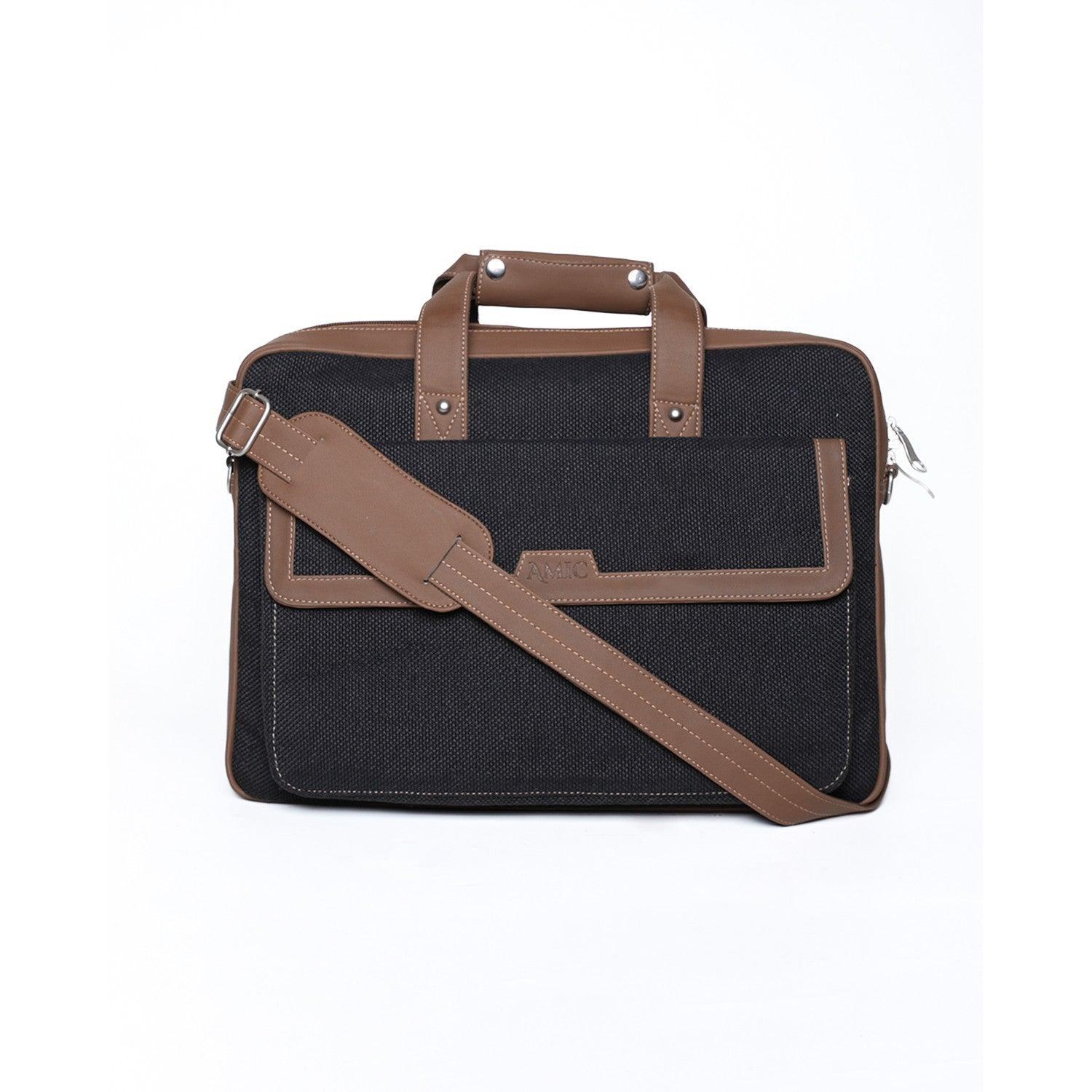 Amic Vegan Leather Laptop Bag – Sophisticated Black Finish - Amic