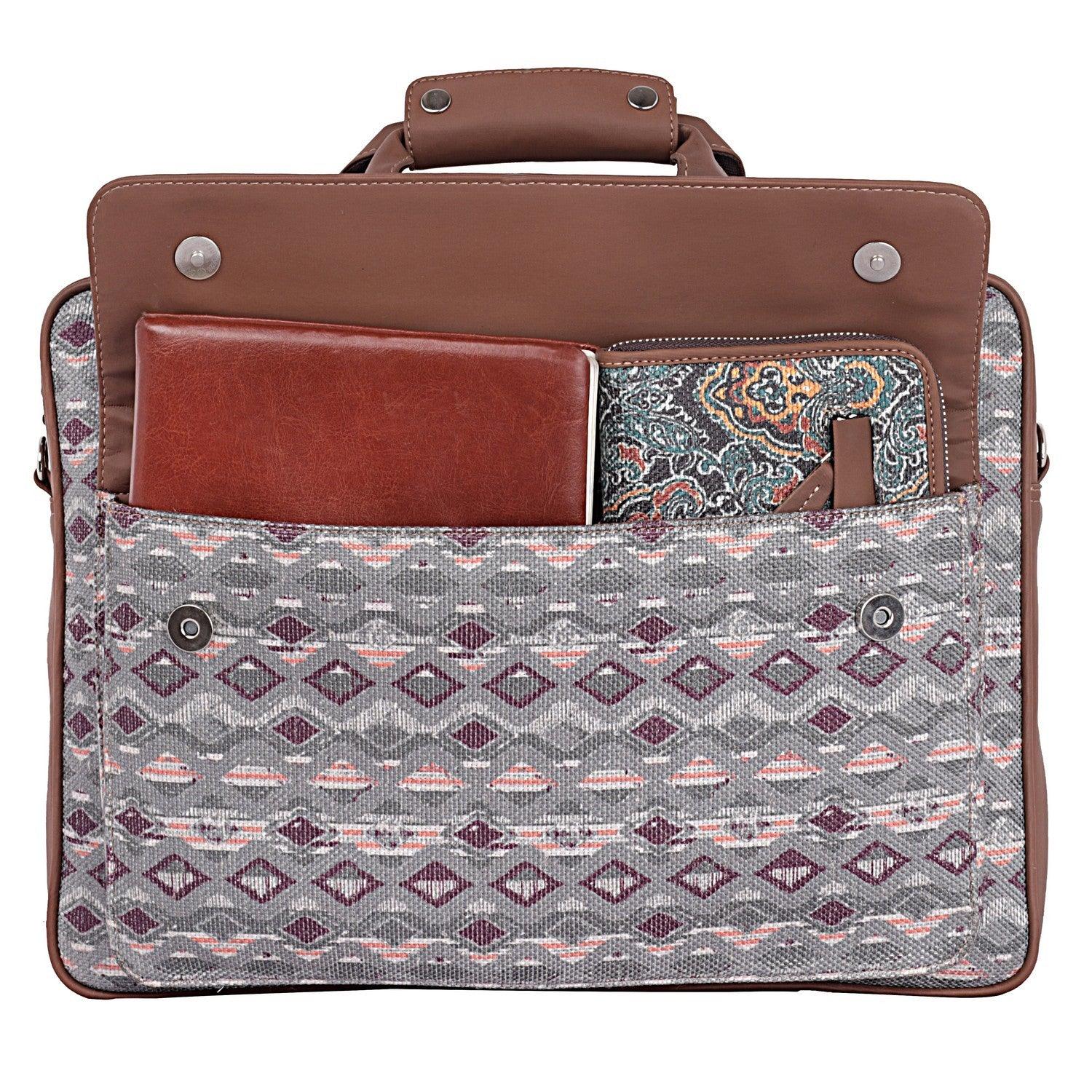Amic Vegan Leather Laptop Bag – Timeless Ethnic Grey Design - Amic