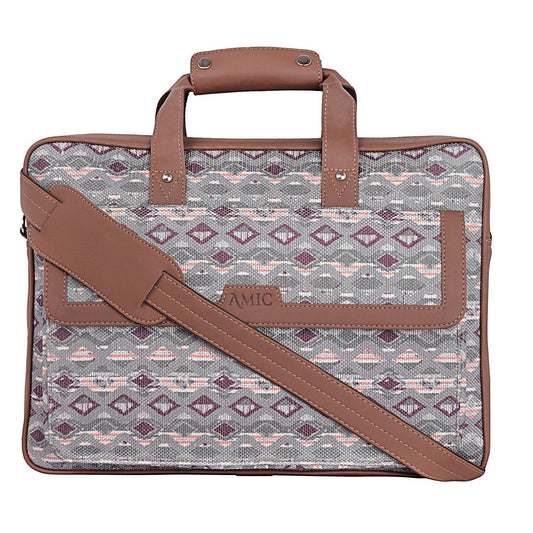 Amic Vegan Leather Laptop Bag – Timeless Ethnic Grey Design - Amic