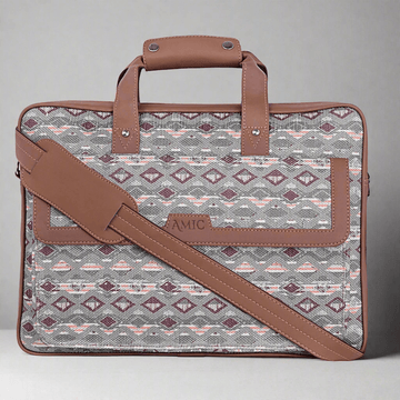 Amic Vegan Leather Laptop Bag – Timeless Ethnic Grey Design - Amic