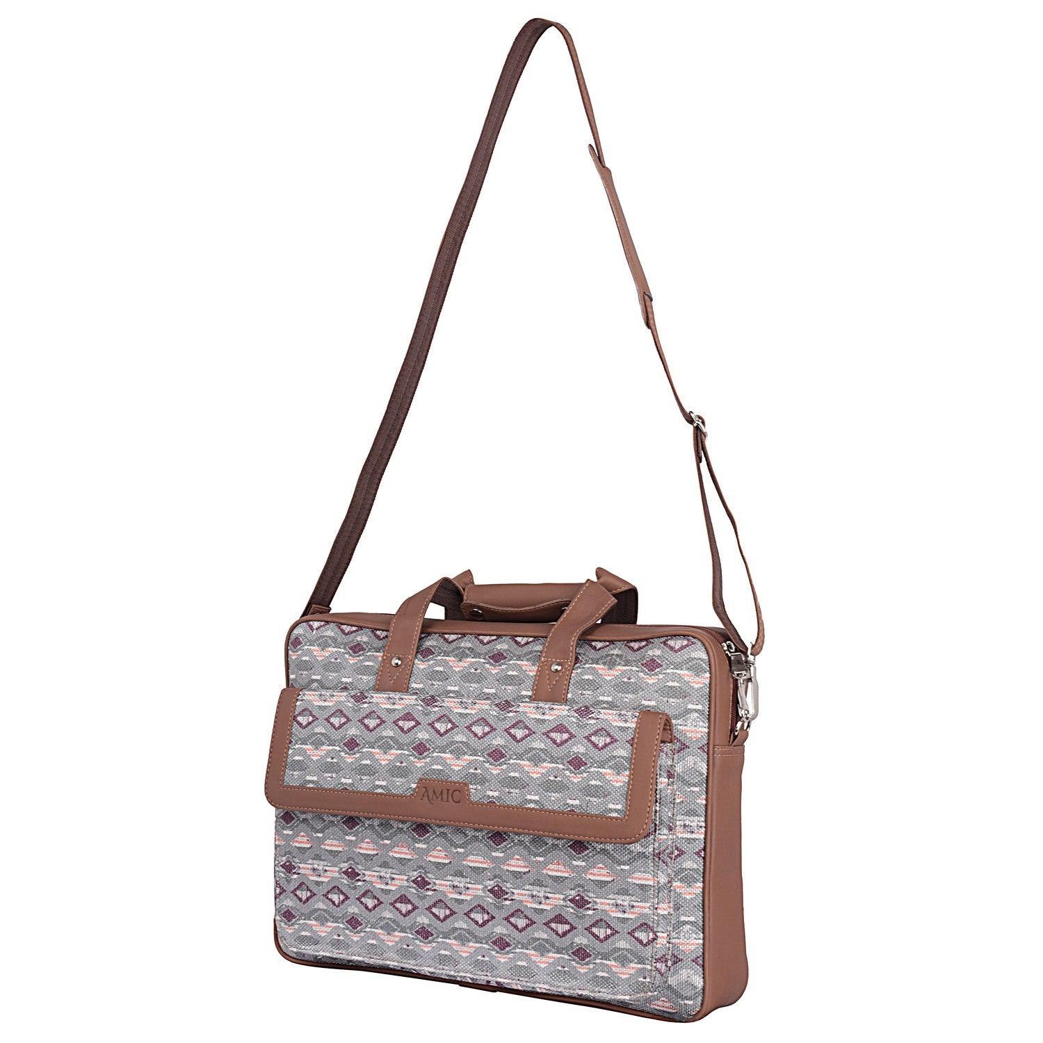 Amic Vegan Leather Laptop Bag – Timeless Ethnic Grey Design - Amic
