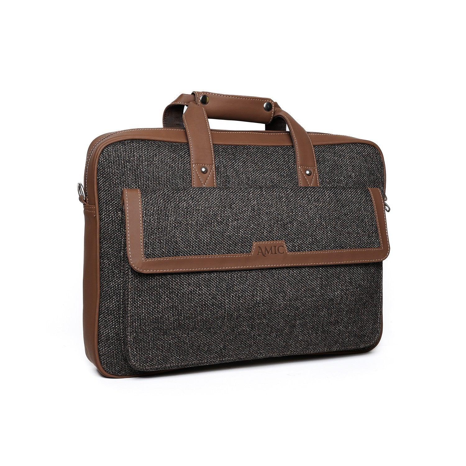 Amic Sleek Black Vegan Leather Laptop Bag – Perfect for Work & Travel - Amic