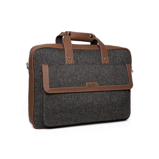 Amic Sleek Black Vegan Leather Laptop Bag – Perfect for Work & Travel - Amic