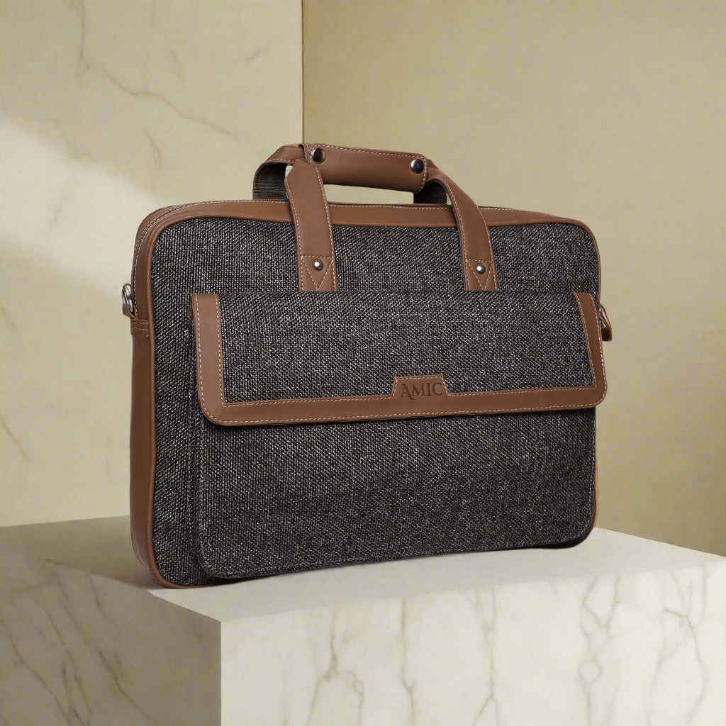 Amic Sleek Black Vegan Leather Laptop Bag – Perfect for Work & Travel - Amic