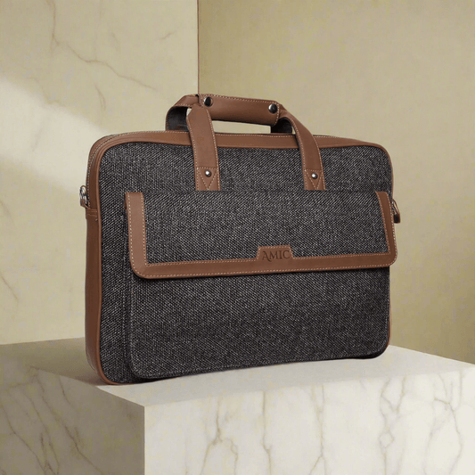 Amic Sleek Black Vegan Leather Laptop Bag – Perfect for Work & Travel - Amic