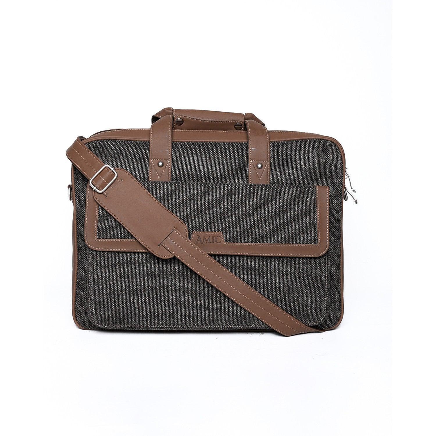 Amic Sleek Black Vegan Leather Laptop Bag – Perfect for Work & Travel - Amic